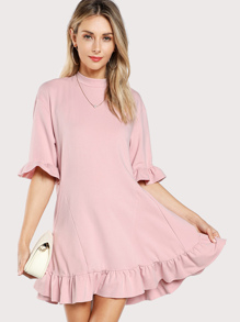 Ruffle Cuff And Hem Tee Dress