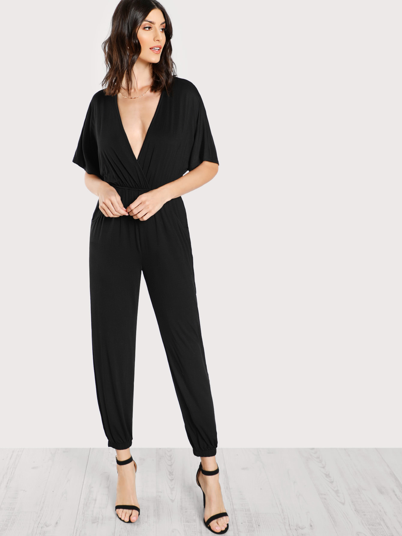 Elastic Waist And Leg Kimono Jumpsuit SheIn(Sheinside)