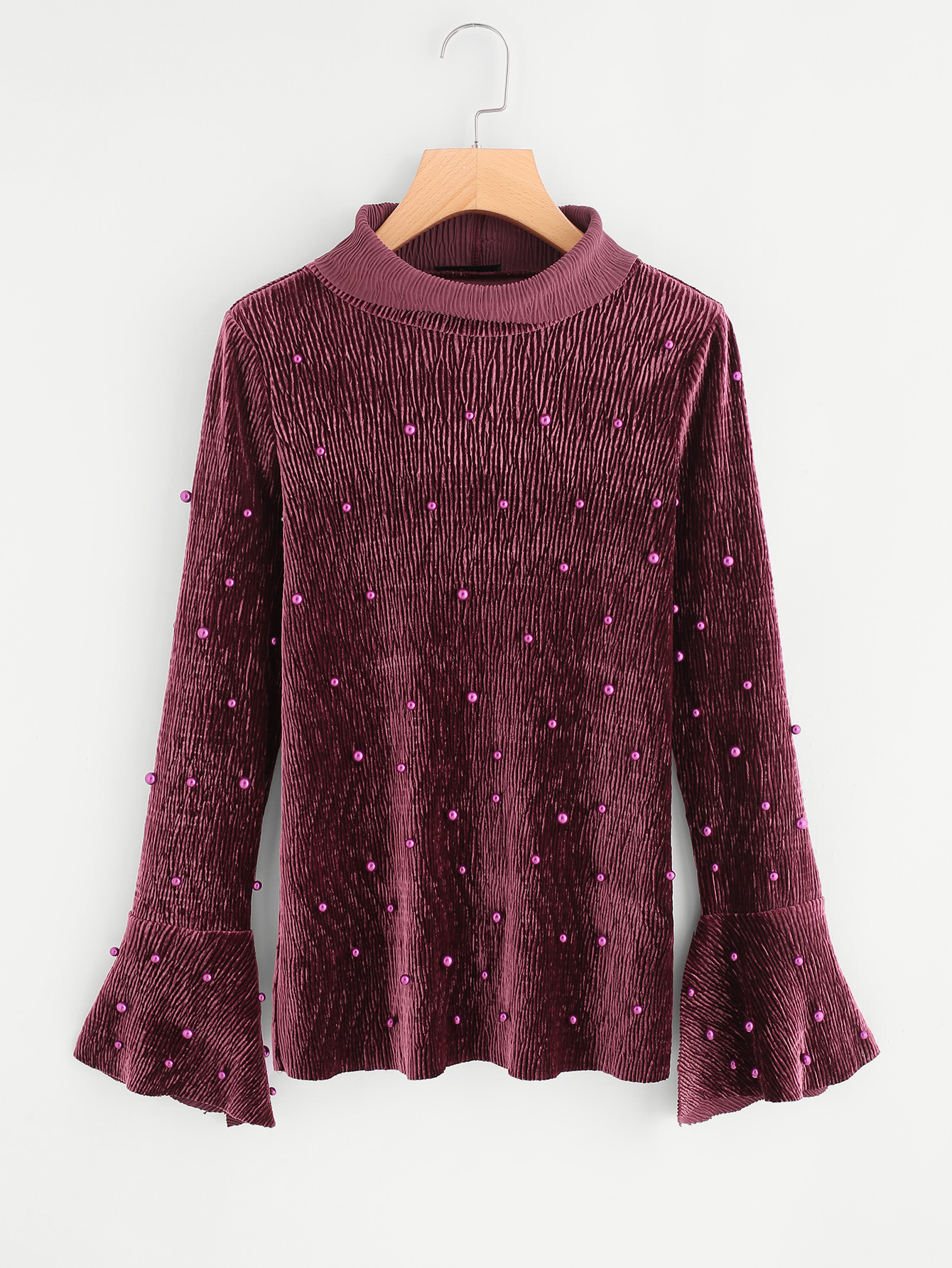 Модный бархатный джемпер с бисером, рукав клёш