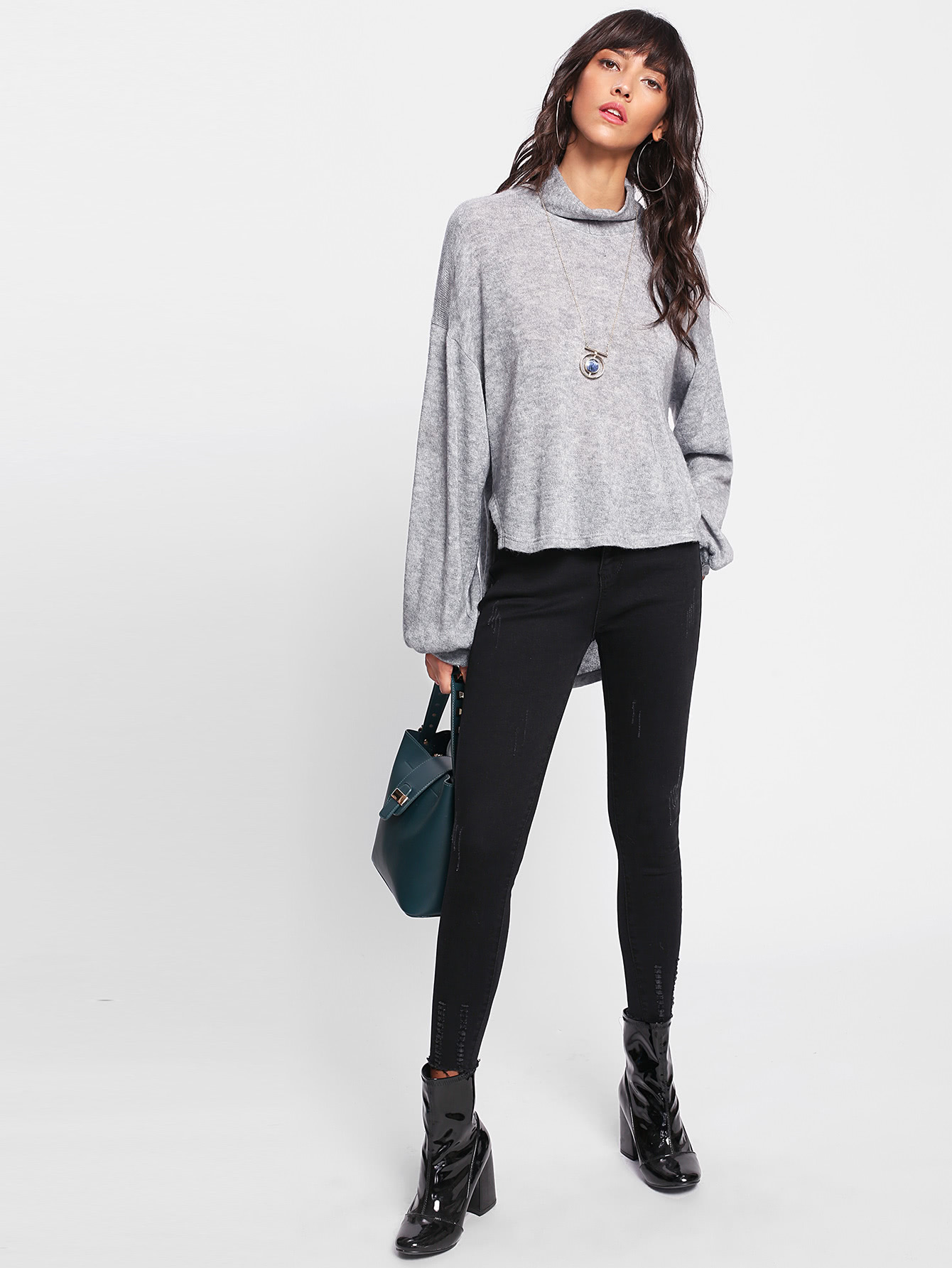 Split Side Dip Hem Bow Back Sweater SheIn(Sheinside)