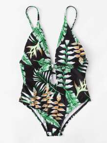 Leaf Print Knot Swimsuit