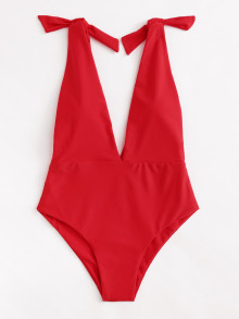 Deep V Plunge Knot Swimsuit