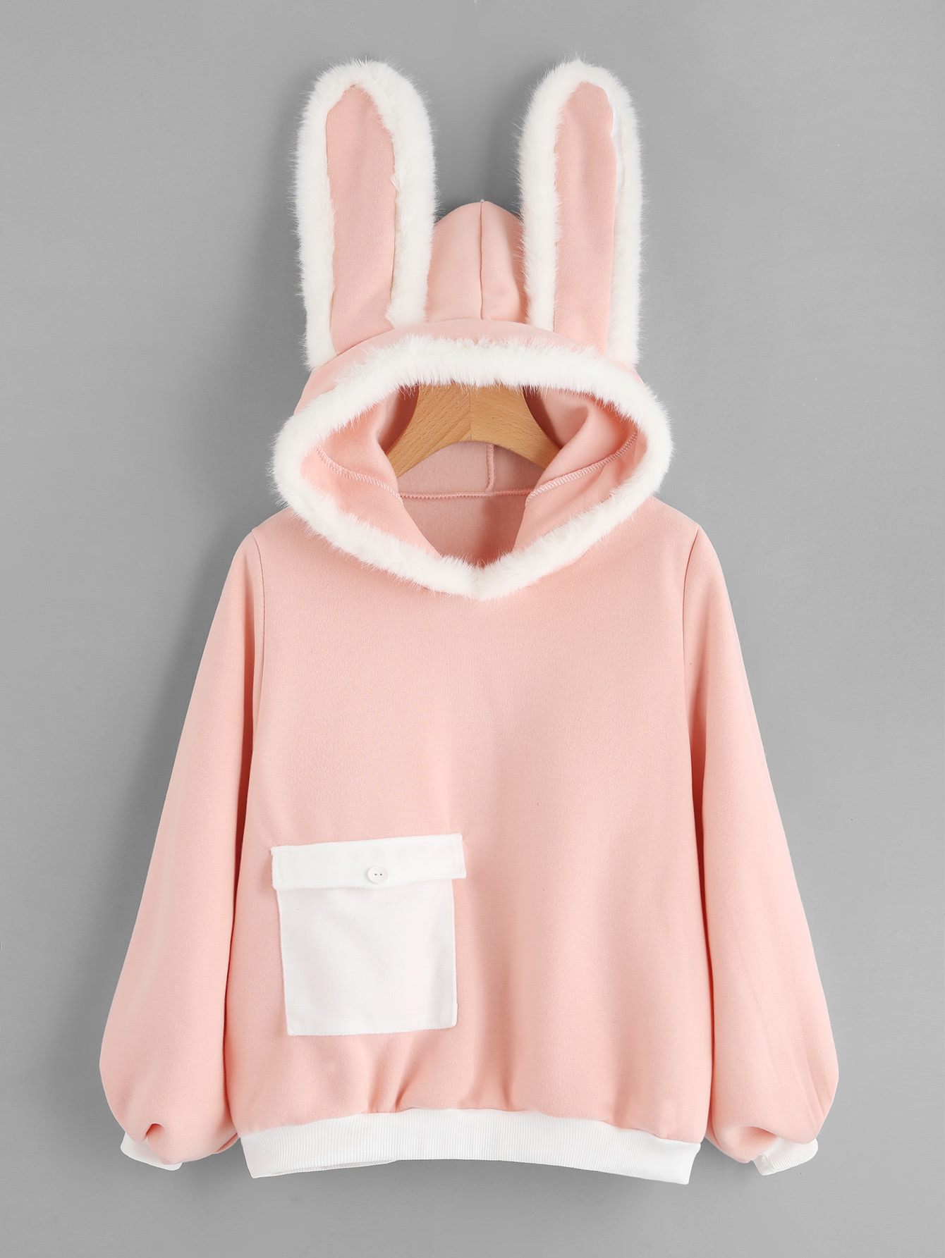 Rabbit Ear Hooded Contrast Trim Sweatshirt SheIn(Sheinside)