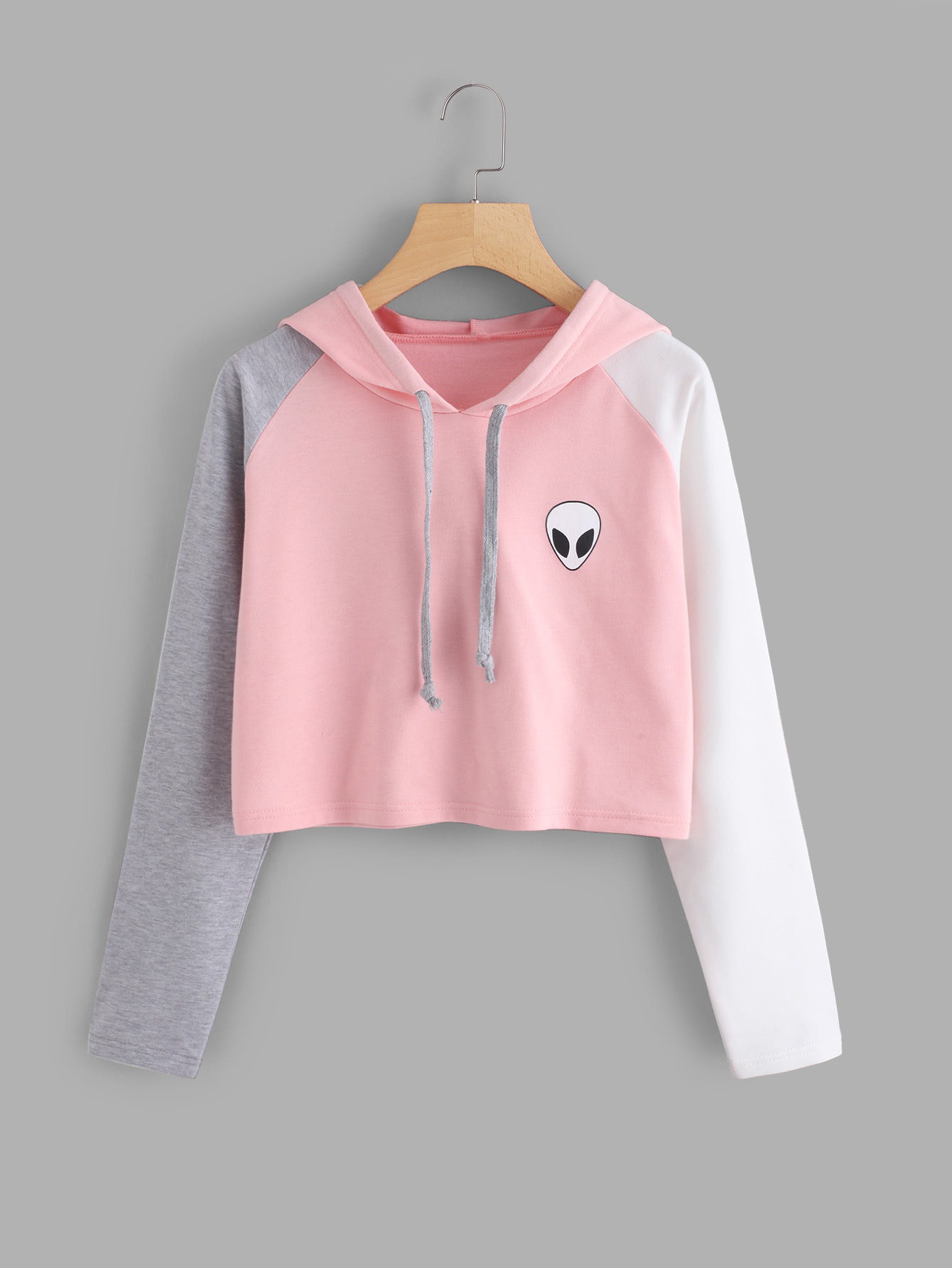 Alien Print Contrast Sleeve HoodieFor Women-romwe