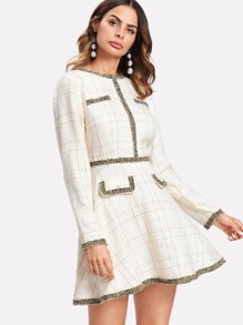 Fringe And Pearl Embellished Tweed Dress