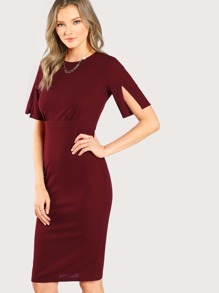 Slit Bell Sleeve Fitted Dress