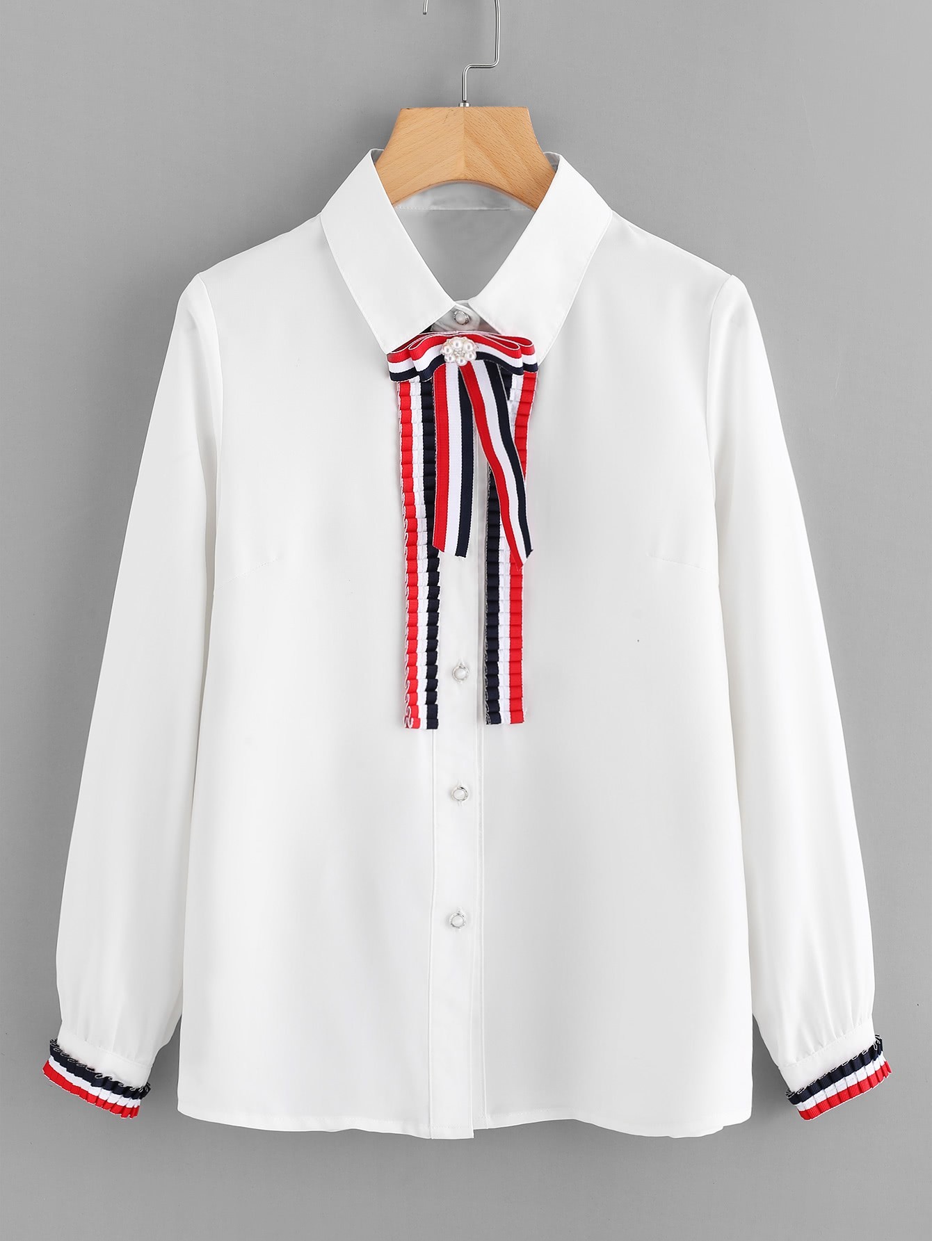Stripe Tape Detail Frill Trim Shirt frill trim shirt