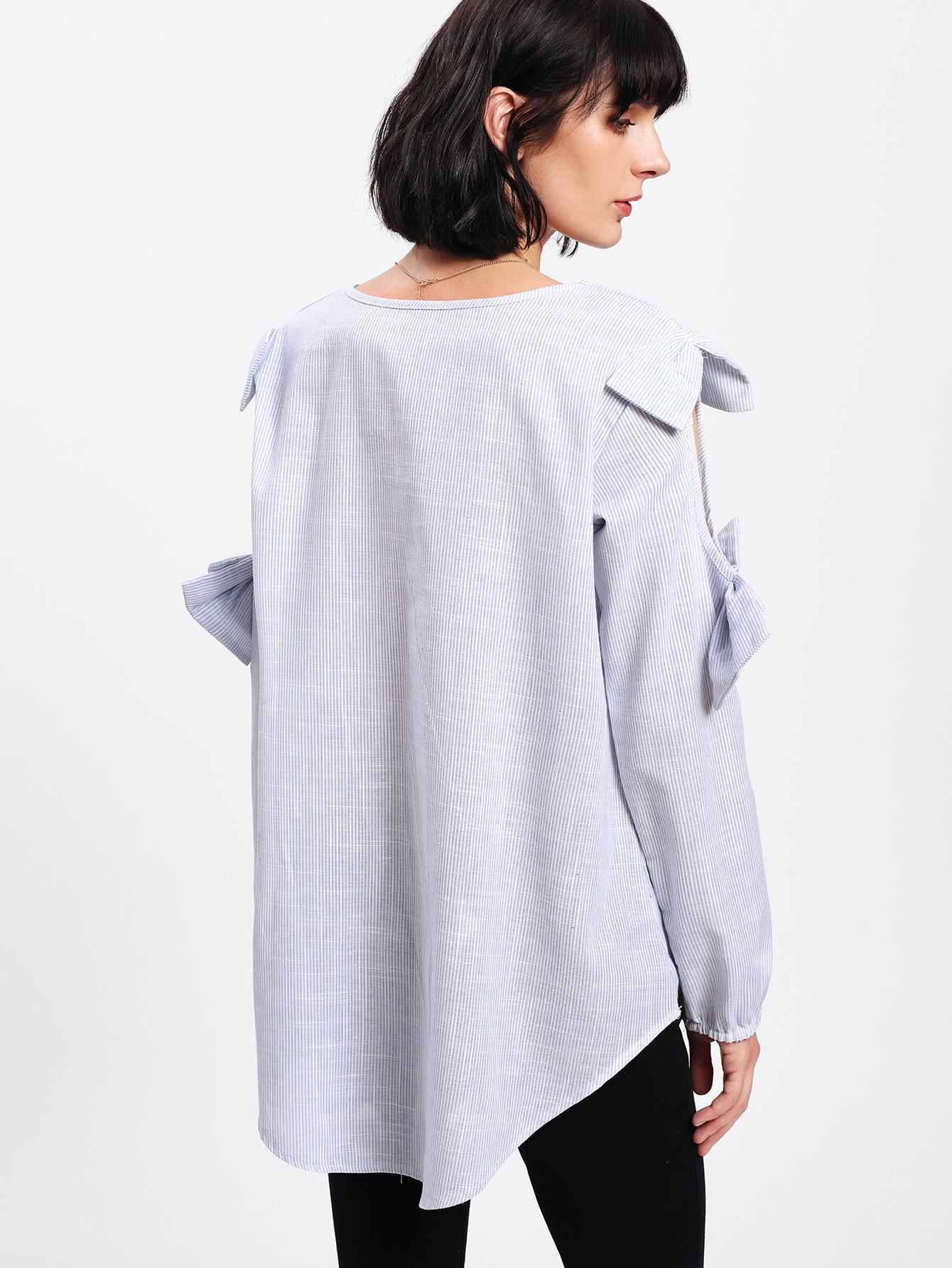 Cut Out Sleeve Bow Detail Blouse SheIn(Sheinside)