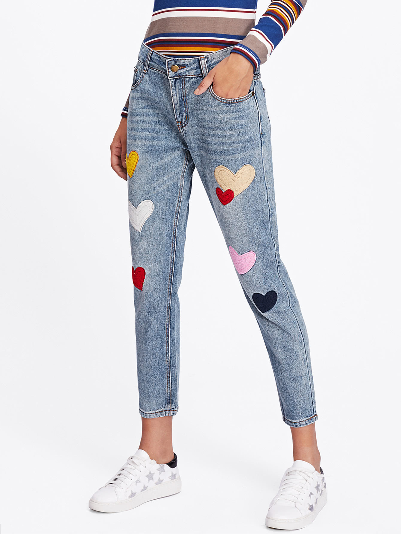 Heart Embroidered Patches Jeans EmmaClothWomen Fast Fashion Online