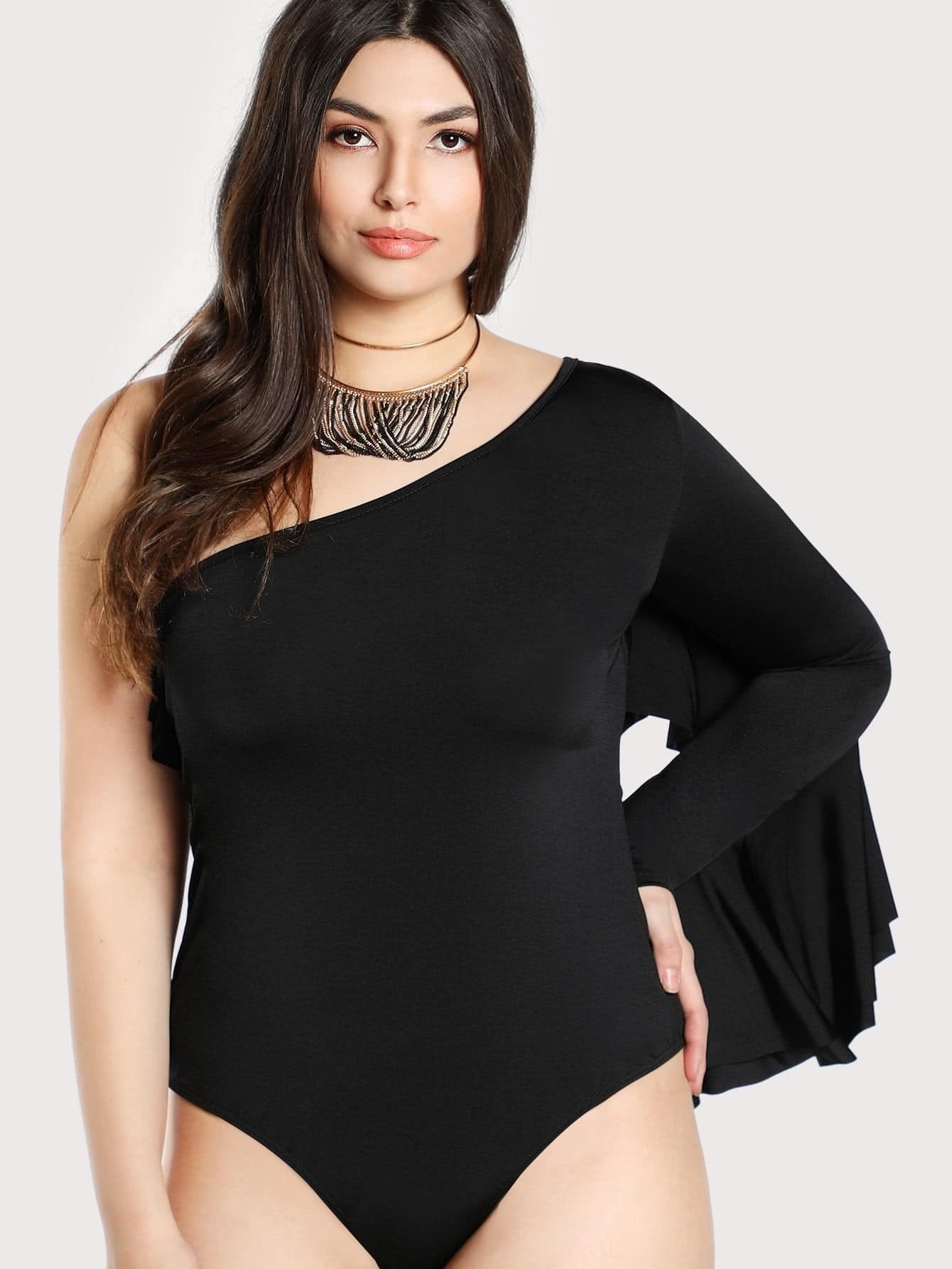 цены Ruffle Detailed One Shoulder Bodysuit