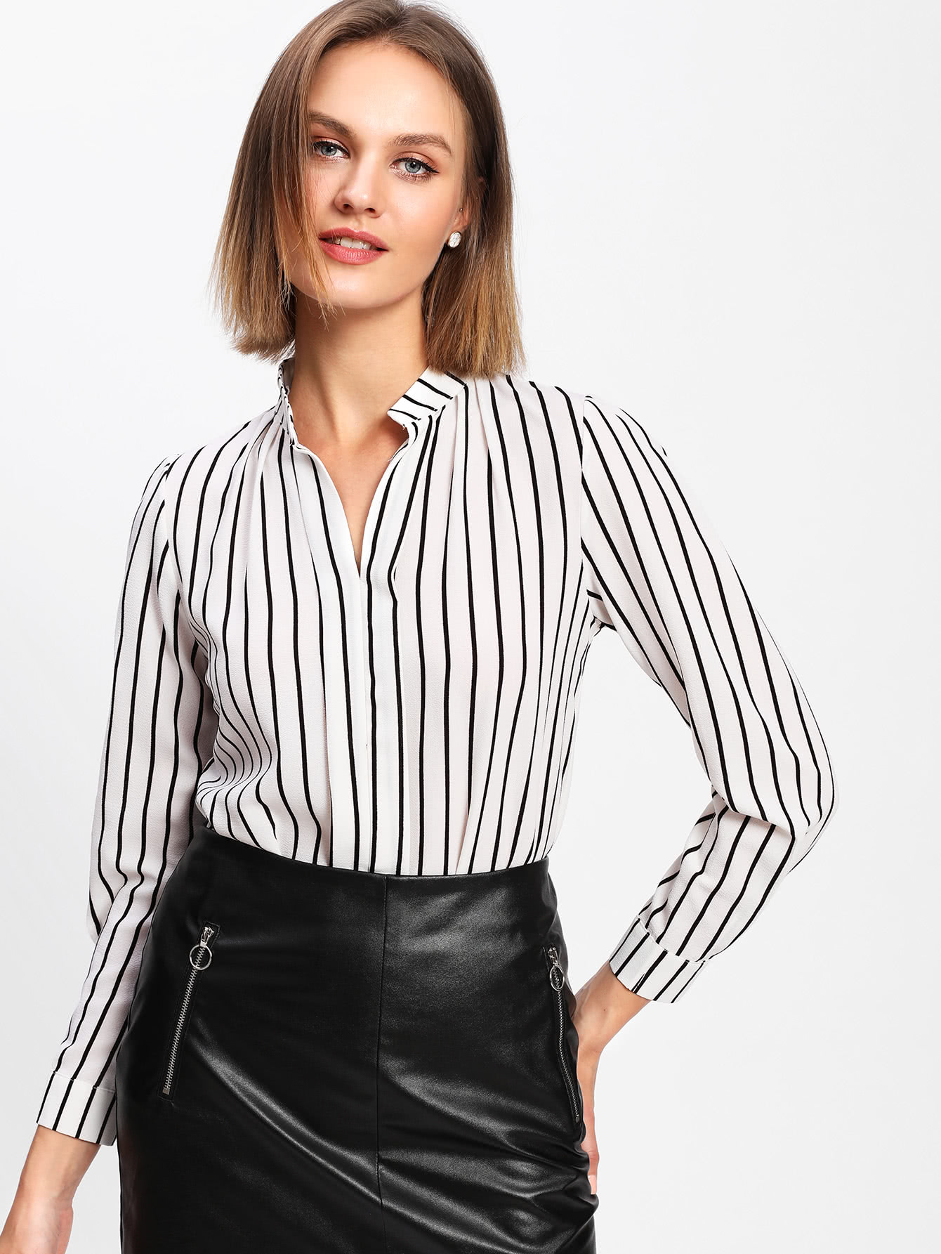 Pinstripe V Neckline TopFor Womenromwe