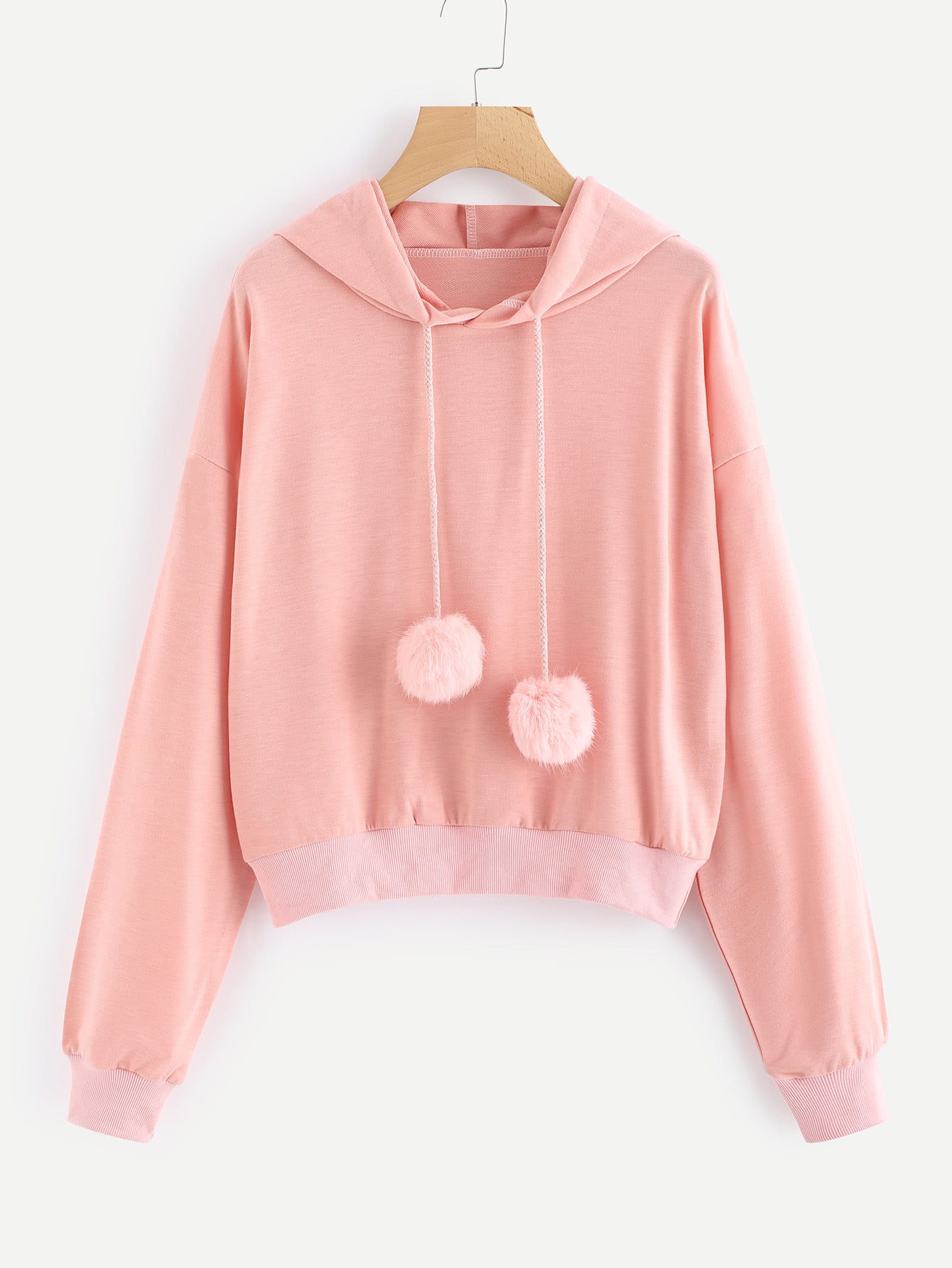 Pom Pom Drawstring Hooded Sweatshirt SheIn(Sheinside)