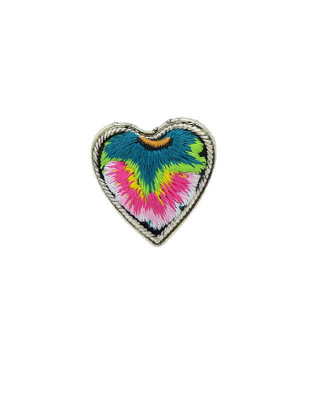 Red Handmade Embroidery Flower Pattern Heart Finger Rings