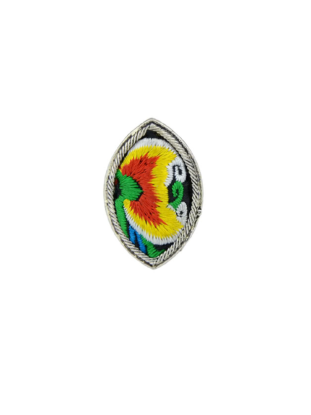 Yellow Handmade Flower Pattern Embroidery Geometric Rings