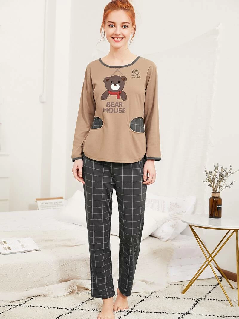 amp; Pj Hem Set Pants Curved Tee Grid EFPnwq8Ux
