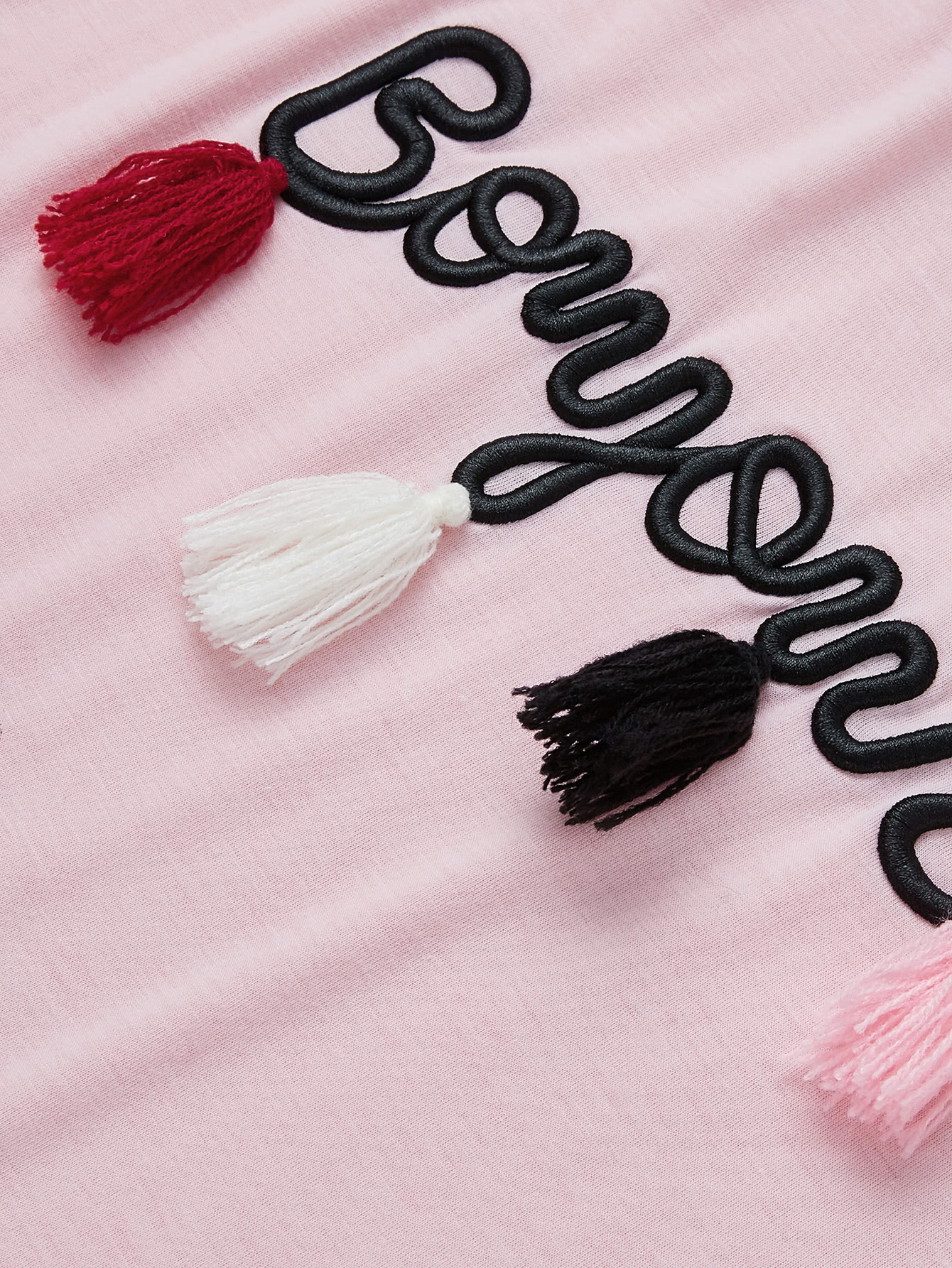 Tassel Detail Embroidery Dolman Top SheIn(Sheinside)