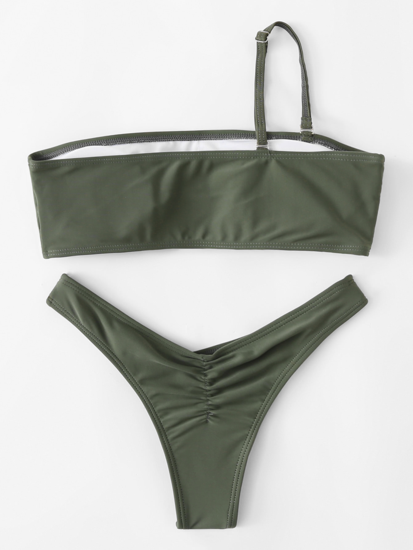 One Shoulder High Leg Bikini Set SheIn(Sheinside)