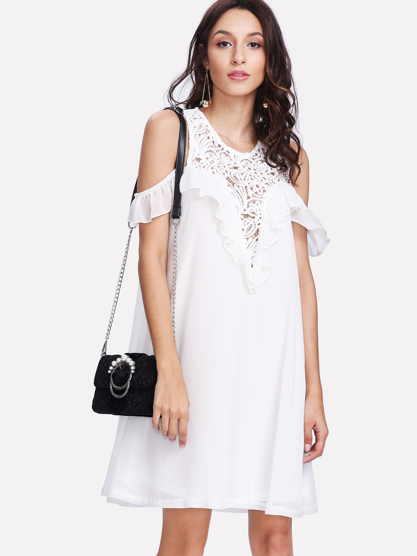 где купить Flounce Trim Lace Plunge Sweetheart Dress по лучшей цене