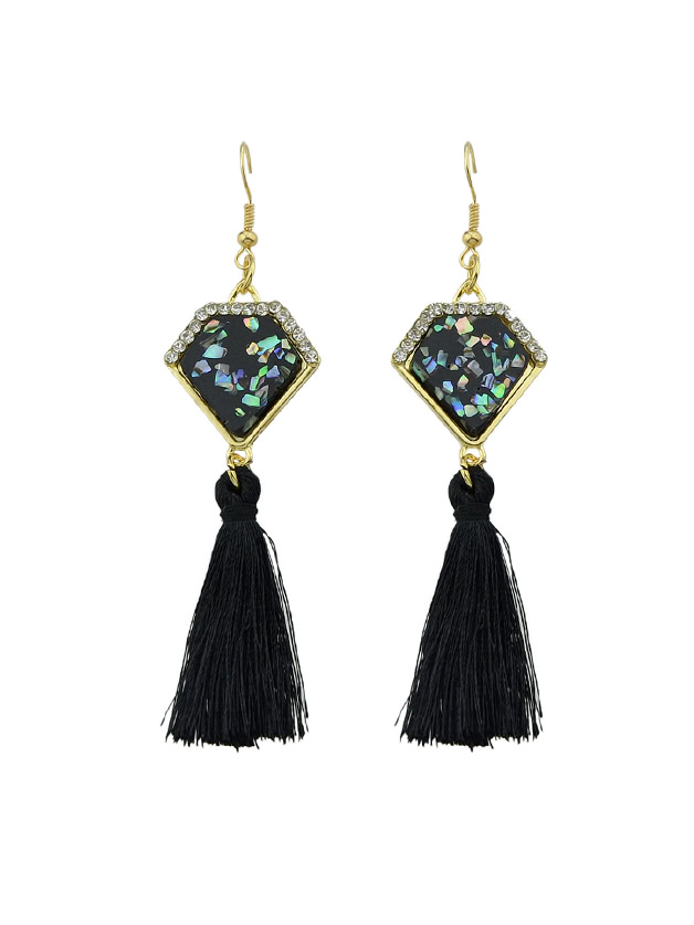 Black Ethnic Boho Style Tassel Geometric Pattern Earrings