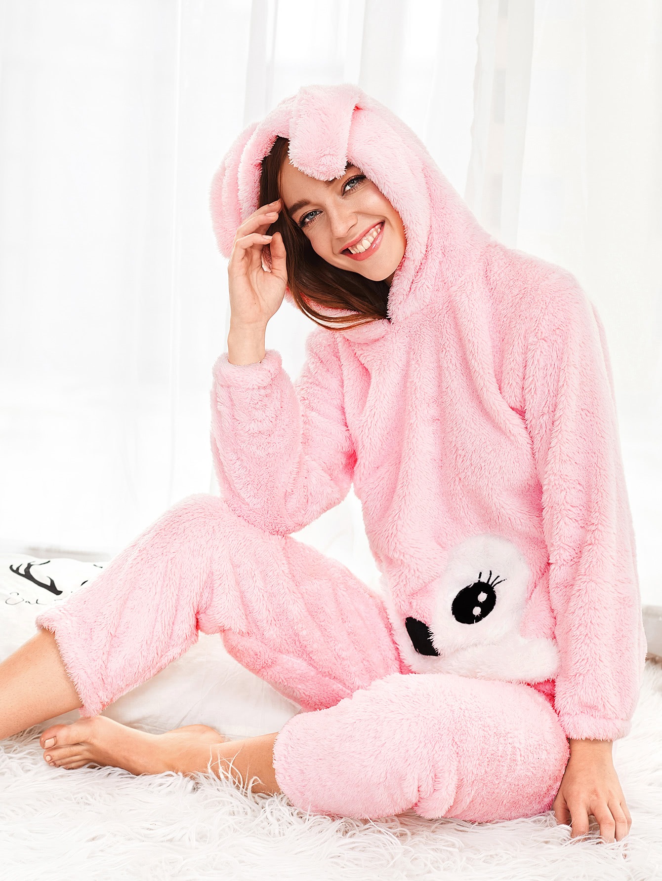 Rabbit Hooded Pajama Set SheIn(Sheinside)