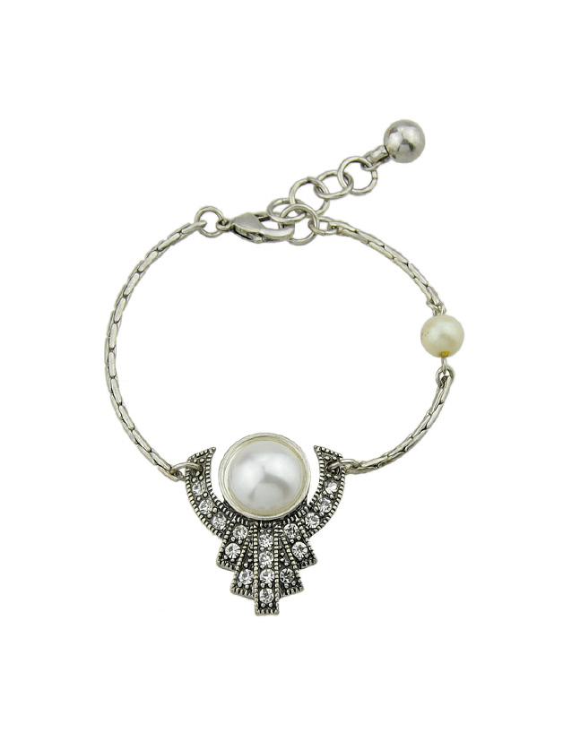 Simulated-Pearl And Rhinestone Geometric Pattern Bracelets