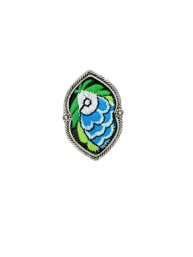 Blue Handmade Geometric Pattern Embroidery Finger Rings