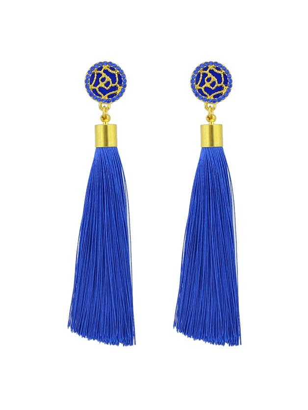 Blue Ethnic Jewelry Flower Decoration Long Tassel Drop Earrings