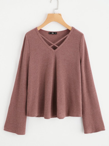 Crisscross Front Textured Knit Top