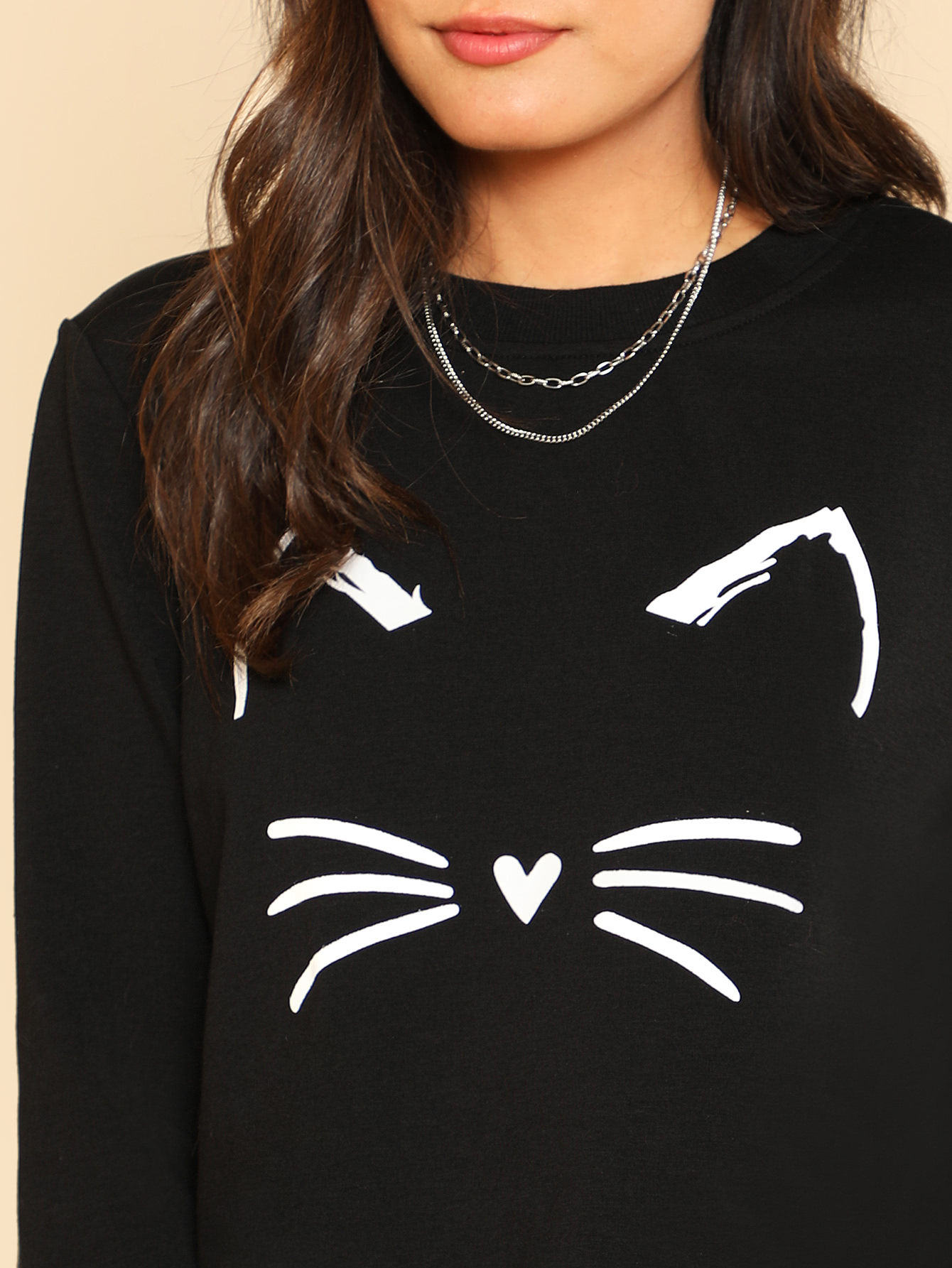 Cartoon Cat Print Sweatshirt SheIn(Sheinside)