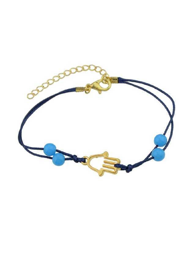 Gold Blue Beads And Hand Shape Arm Bracelets