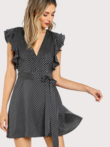 Flutter Sleeve Surplice Wrap Dress