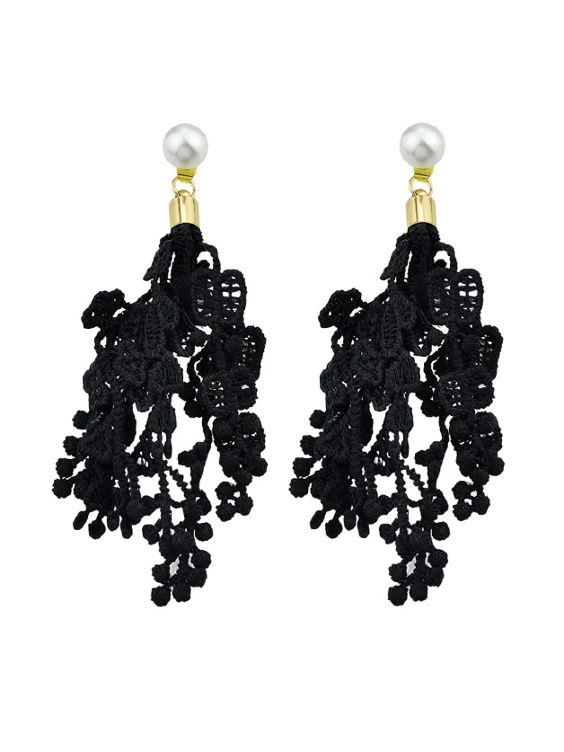 Black Hollow Out Lace Flower Pattern Geometric Drop Earrings