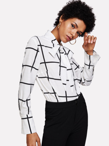 Bow Tie Neck Grid Top