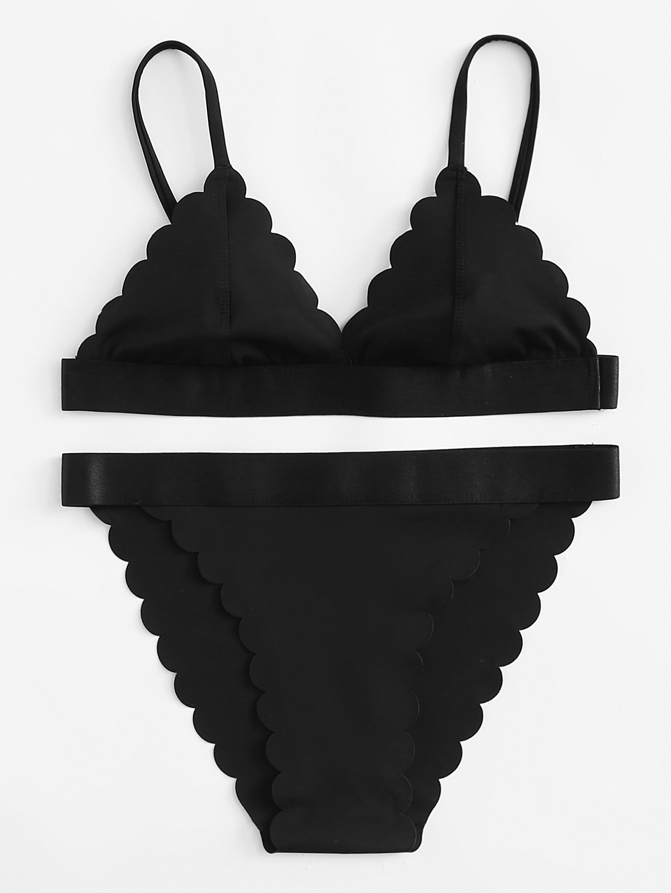 Scalloped Trim Bikini Set SheIn(Sheinside)