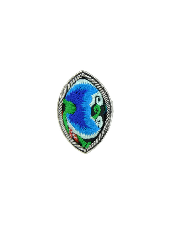 Blue Handmade Flower Pattern Embroidery Geometric Rings