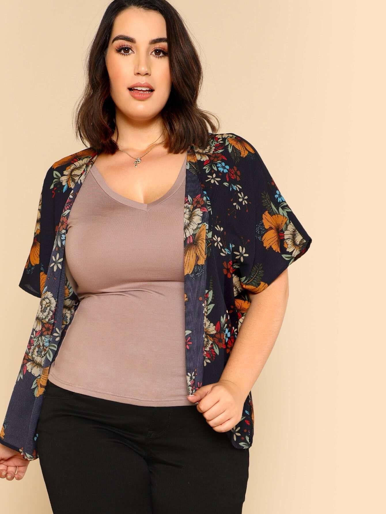 Flower Print Batwing Kimono