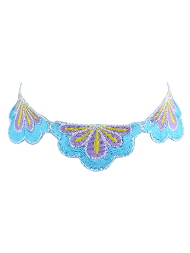 Purple Flower Embroidery Ethnic Maxi Necklace For Women