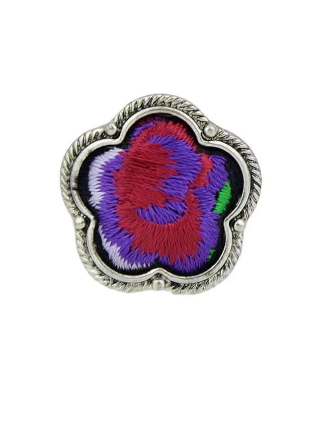 Purple Handmade Embroidery Flower Finger Rings
