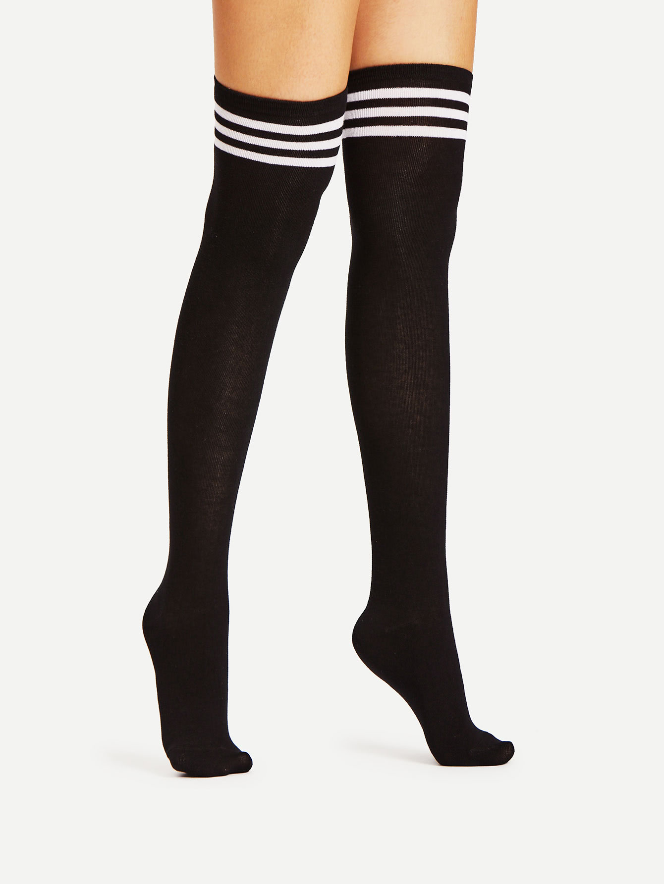 Black Varsity Stripe Over The Knee Socks Sheinsheinside 