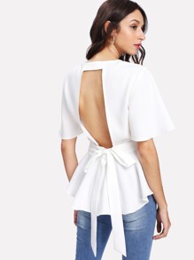 Bow Tie Cutout Back Peplum Top