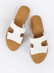 H Cutout Open Toe Slide Sandals WHITE