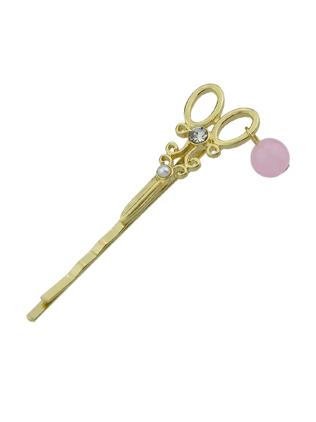 Pink Scissors Pattern Star Shape Simulated-Pearl Charm Hairwear