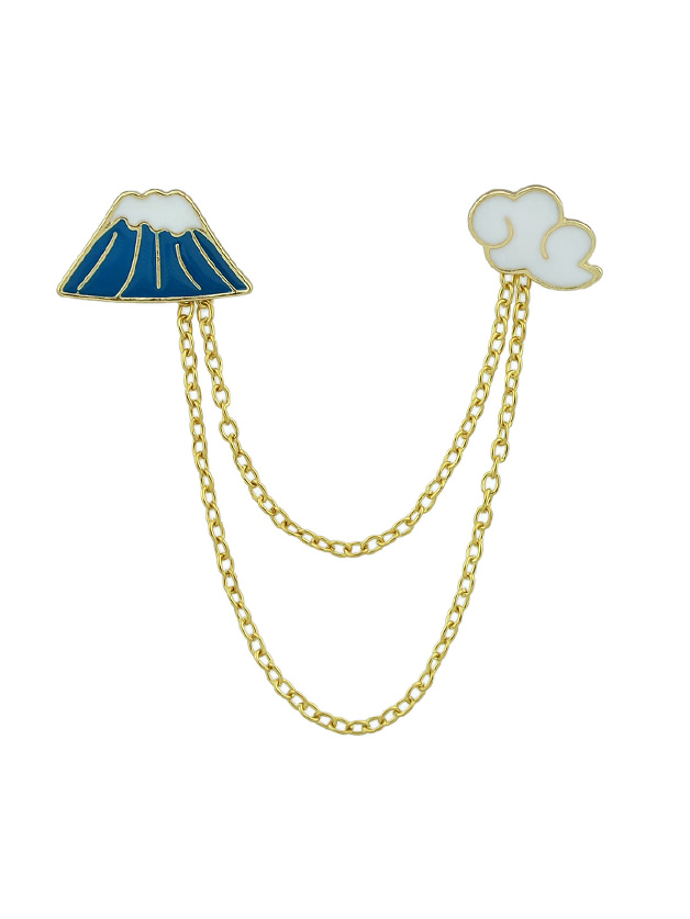 Enamel Cloud Mountain Brooches With Gold-Color Chain