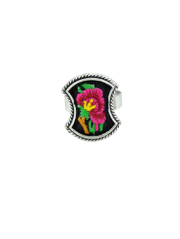 Red Handmade Embroidery Flower Pattern Geometric Ethnic Rings
