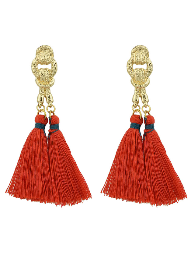 Red Colorful Handmade Tassel Boho Earrings For Women