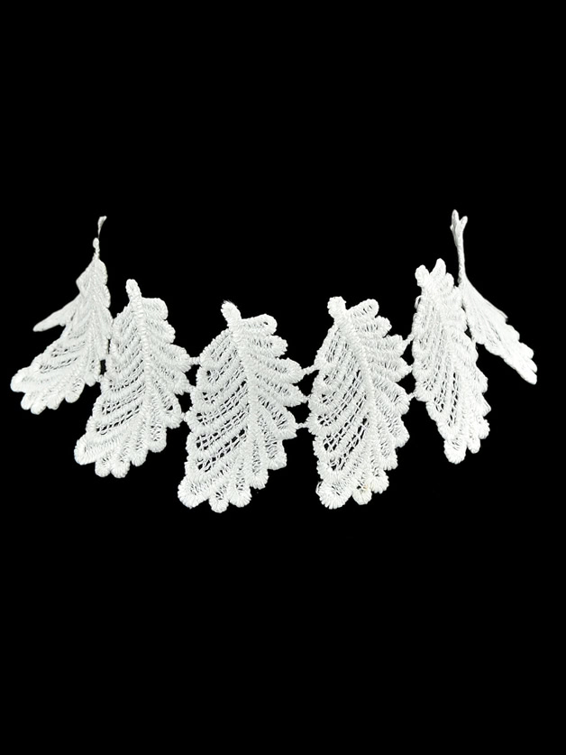 Choker Maxi Necklace Hollow Out Wide White Lace Leaf Shape
