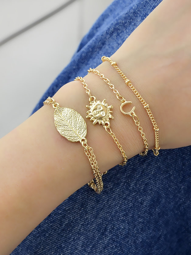 4 Pcs/Set Tibetan Jewelry Boho Style Gold-Color Chain Bracelets