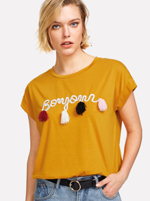 Tassel Detail Embroidery Dolman Top