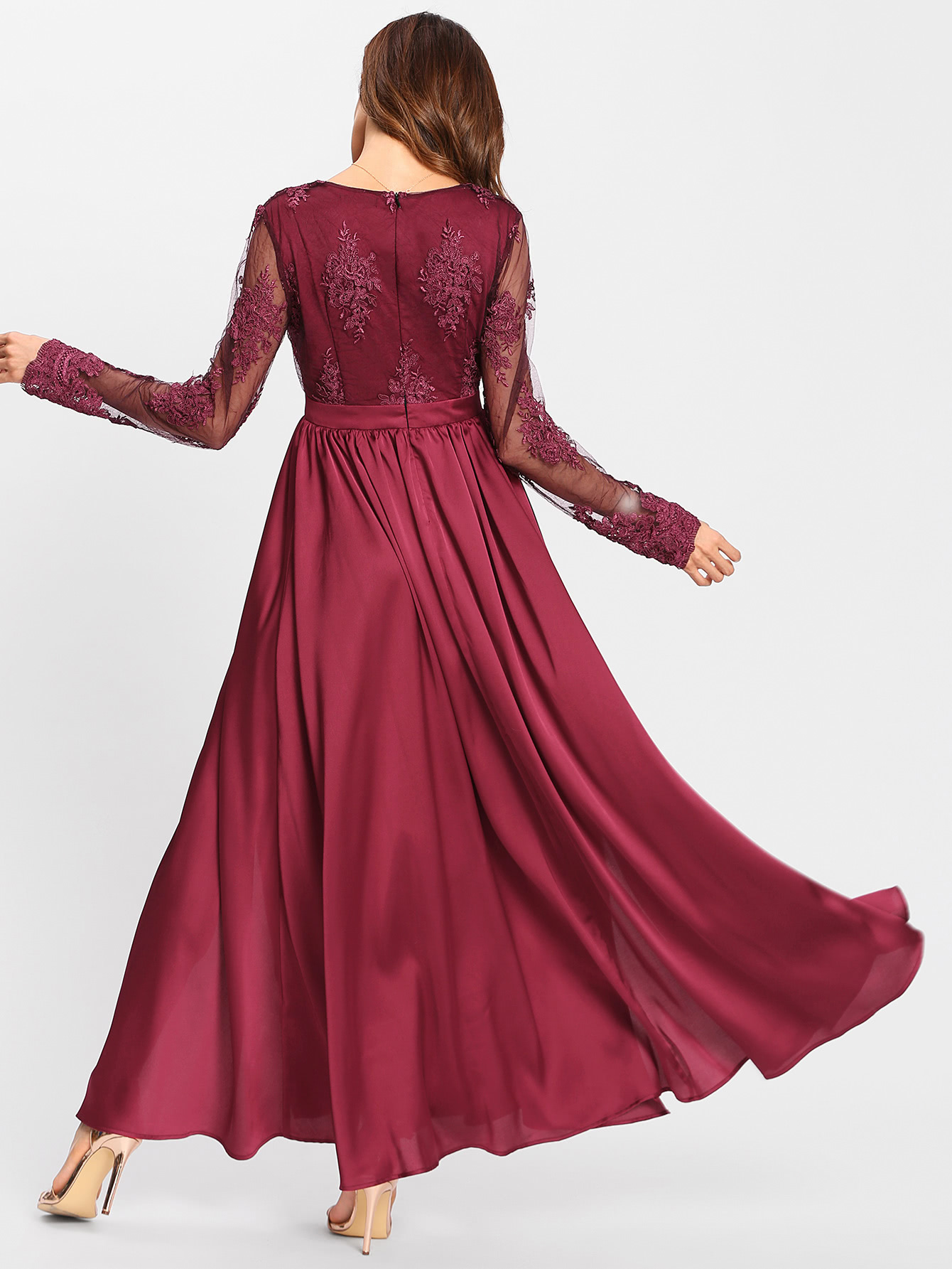 MSlit Front Mixed Media Swing Dress SheIn(Sheinside)