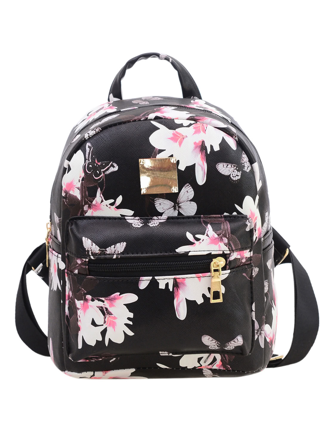 Allover Vintage Flower Print Backpack - Black